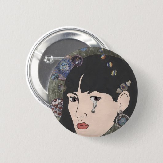 万華鏡のように千変万化するパターンの目を持つ女の子 缶バッジ (正面&裏面)