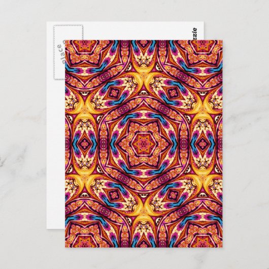 万華鏡のように千変万化するパターンはがきブルーとシナモンブラウン ポストカード (正面/裏面)