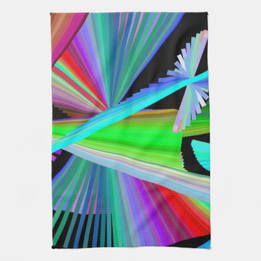 万華鏡のように千変万化するパターンアートレッドグリーンパープルブルーブラック キッチンタオル (縦)