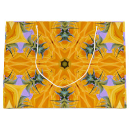 万華鏡のように千変万化するパターンイエローサンフラワー花びら ラージペーパーバッグ