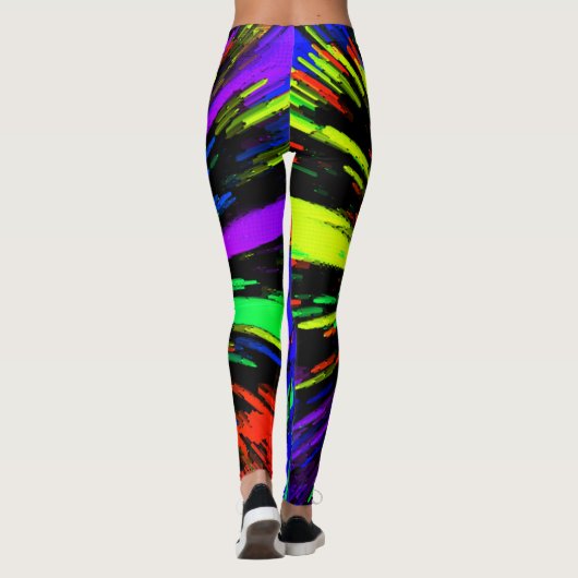 万華鏡のように千変万化するパターンオレンジブルーパープルグリーンイエロー レギンス (裏面)