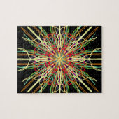 万華鏡のように千変万化するパターンオレンジ黄色の黒緑の青い花 ジグソーパズル (横)