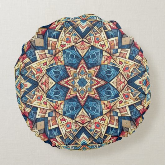 万華鏡のように千変万化するパターンカラフルデザイン ラウンドクッション (裏面)
