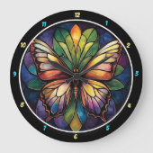 万華鏡のように千変万化するパターンガーデン» – ステンドグラス蝶 ラージ壁時計 (正面)