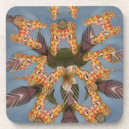 万華鏡のように千変万化するパターンキリン・マンダラ:抽象芸術・サファリ・アート コースター (正面)