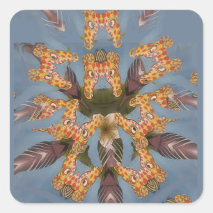 万華鏡のように千変万化するパターンキリン・マンダラ：抽象芸術・サファリ・アート スクエアシール