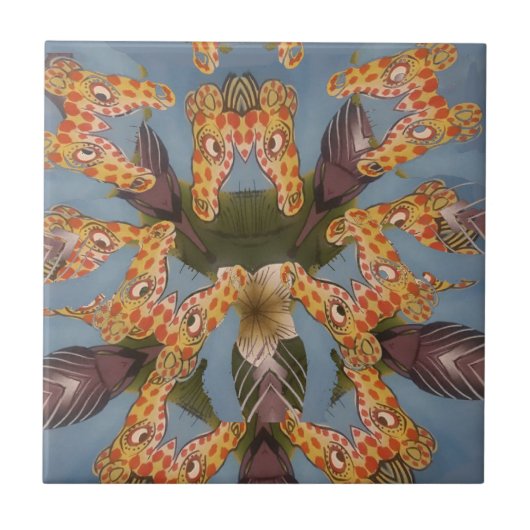 万華鏡のように千変万化するパターンキリン・マンダラ:抽象芸術・サファリ・アート タイル (正面)