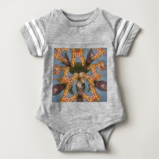 万華鏡のように千変万化するパターンキリン・マンダラ：抽象芸術・サファリ・アート ベビーボディスーツ (正面)