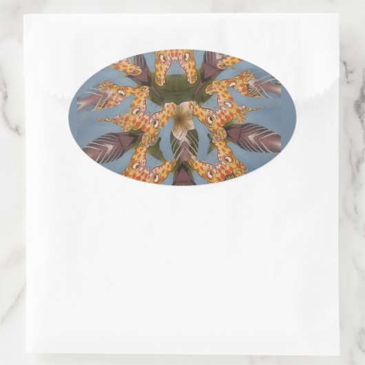 万華鏡のように千変万化するパターンキリン・マンダラ:抽象芸術・サファリ・アート 楕円形シール (バッグ)