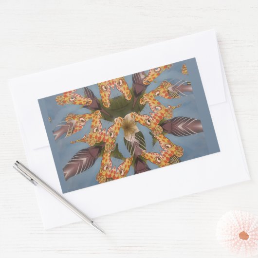 万華鏡のように千変万化するパターンキリン・マンダラ:抽象芸術・サファリ・アート 長方形シール (封筒)