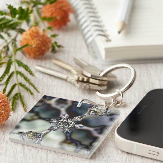 「万華鏡のように千変万化するパターングラフィックスNo.1シフトガラス」 キーホルダー (正面右)