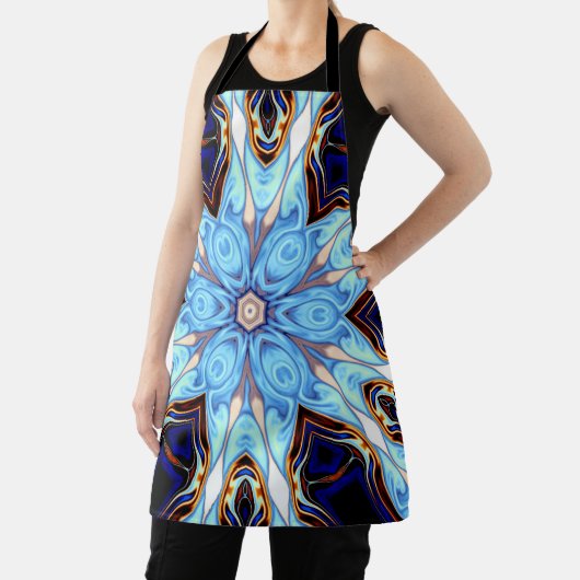 万華鏡のように千変万化するパターンサイケデリックフラワーブルーとオレンジ エプロン (インサイチュ)
