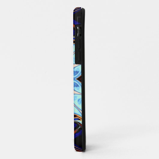 万華鏡のように千変万化するパターンサイケデリックフラワーブルーとオレンジ Case-Mate iPhoneケース (裏面/左)