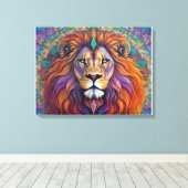 万華鏡のように千変万化するパターンサイケデリックライオン キャンバスプリント (インサイチュ (ウッドフロア))
