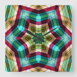 万華鏡のように千変万化するパターンスターが六角形に深さを持って移行 スクエア壁時計