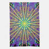 万華鏡のように千変万化するパターンスターパープルオレンジグリーン キッチンタオル (縦)
