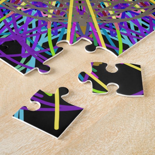 万華鏡のように千変万化するパターンスターパープルオレンジグリーン ジグソーパズル (側面)