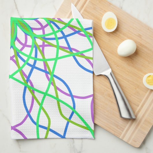 万華鏡のように千変万化するパターンスターホワイトグリーンブルーパープルアート キッチンタオル (四つ折り)