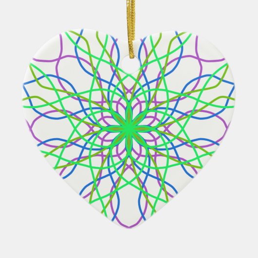 万華鏡のように千変万化するパターンスターホワイトグリーンブルーパープルアート セラミックオーナメント (正面)