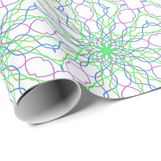 万華鏡のように千変万化するパターンスターホワイトグリーンブルーパープルアート ラッピングペーパー (ロールコーナー)