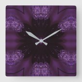 万華鏡のように千変万化するパターンデザインシックエレガントシャイニーパープル スクエア壁時計 (正面)