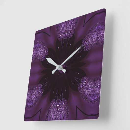 万華鏡のように千変万化するパターンデザインシックエレガントシャイニーパープル スクエア壁時計 (傾斜)