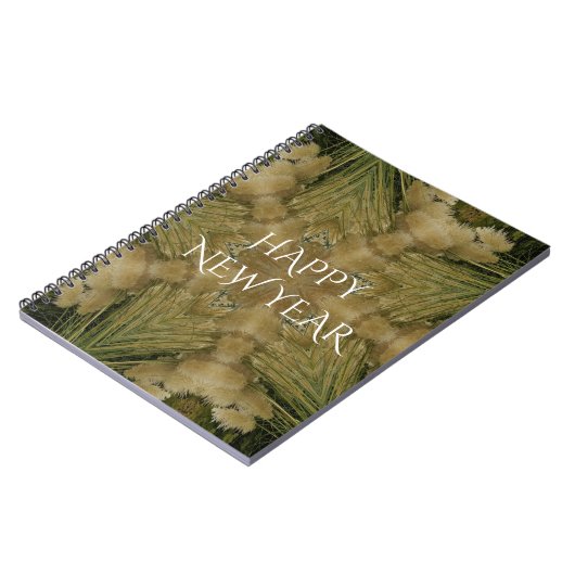 万華鏡のように千変万化するパターンデザインスターズfromパンパスグラスグリーン ノートブック (左側)