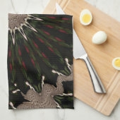 万華鏡のように千変万化するパターンデザインダークグリーンレッドブラウン キッチンタオル (四つ折り)