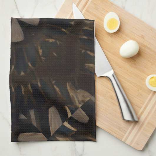 万華鏡のように千変万化するパターンデザインダークブラウン素朴アート キッチンタオル (四つ折り)