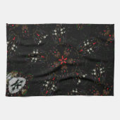 万華鏡のように千変万化するパターンデザインブラックレッドフローラルパターン キッチンタオル (横)