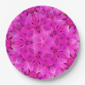 万華鏡のように千変万化するパターンデザインホットピンクフローラパーティープレート ペーパープレート (正面)