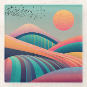 万華鏡のように千変万化するパターンヒルズランドスケープ ガラスコースター (正面)