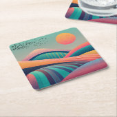 万華鏡のように千変万化するパターンヒルズランドスケープ スクエアペーパーコースター (アングル)