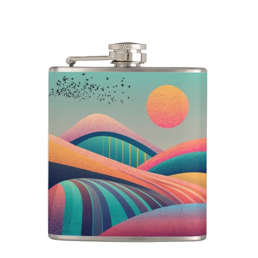 万華鏡のように千変万化するパターンヒルズランドスケープ フラスク (正面)