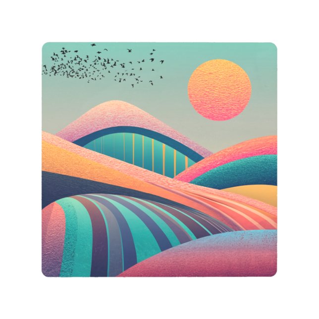 万華鏡のように千変万化するパターンヒルズランドスケープ メタルプリント (正面)