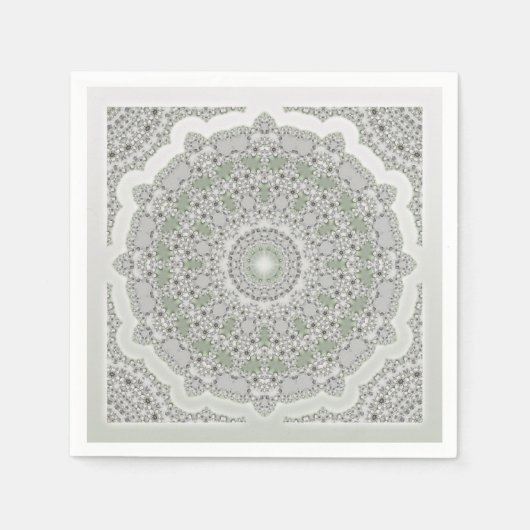 万華鏡のように千変万化するパターンフラクタル曼荼羅 – 灰色の緑 スタンダードカクテルナプキン (正面)