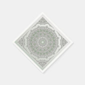 万華鏡のように千変万化するパターンフラクタル曼荼羅 – 灰色の緑 スタンダードカクテルナプキン (角)