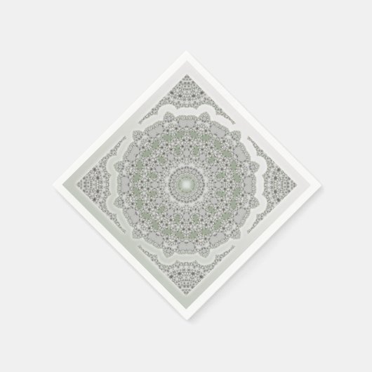 万華鏡のように千変万化するパターンフラクタル曼荼羅 – 灰色の緑 スタンダードカクテルナプキン (角)