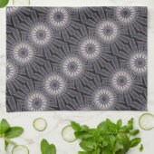 万華鏡のように千変万化するパターンフラワーシェードオブブルーとグレー キッチンタオル (折り畳み)