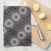 万華鏡のように千変万化するパターンフラワーシェードオブブルーとグレー キッチンタオル (四つ折り)