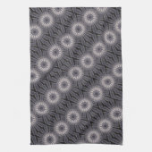 万華鏡のように千変万化するパターンフラワーシェードオブブルーとグレー キッチンタオル (縦)