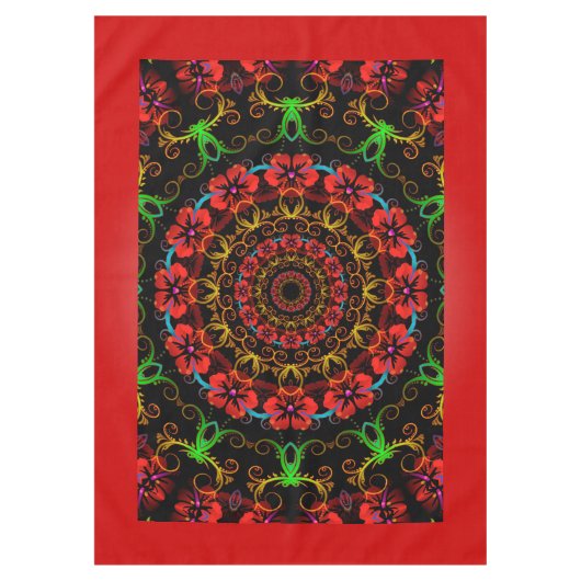 万華鏡のように千変万化するパターンフラワーハイビスカスI +あなたのアイディア テーブルクロス (正面)