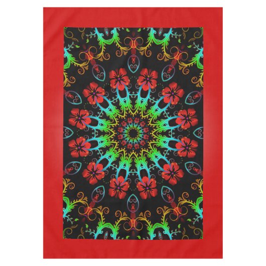 万華鏡のように千変万化するパターンフラワーハイビスカスII +あなたのアイディア テーブルクロス (正面)