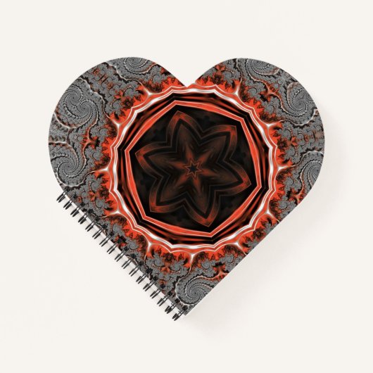 万華鏡のように千変万化するパターンフレイムスハートスパイラルノート ノートブック (正面)