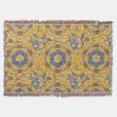 万華鏡のように千変万化するパターンフローララグジュアリーブルーゴールデンイエローミックス スローブランケット (正面)