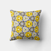 万華鏡のように千変万化するパターンフローラ（黄、青、灰色） クッション (裏面)