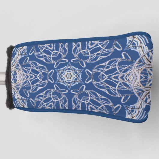 万華鏡のように千変万化するパターンブライトブルー,白独身の星 ゴルフヘッドカバー (正面)