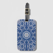 万華鏡のように千変万化するパターンブライトブルー,白独身の星 ラゲッジタグ (正面縦)