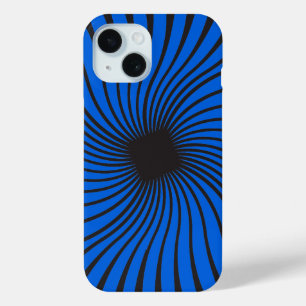 万華鏡のように千変万化するパターンブラックとブライトブルー iPhone 15ケース