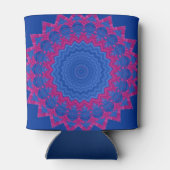 万華鏡のように千変万化するパターンマゼンタと青の円 缶クーラー (裏面)